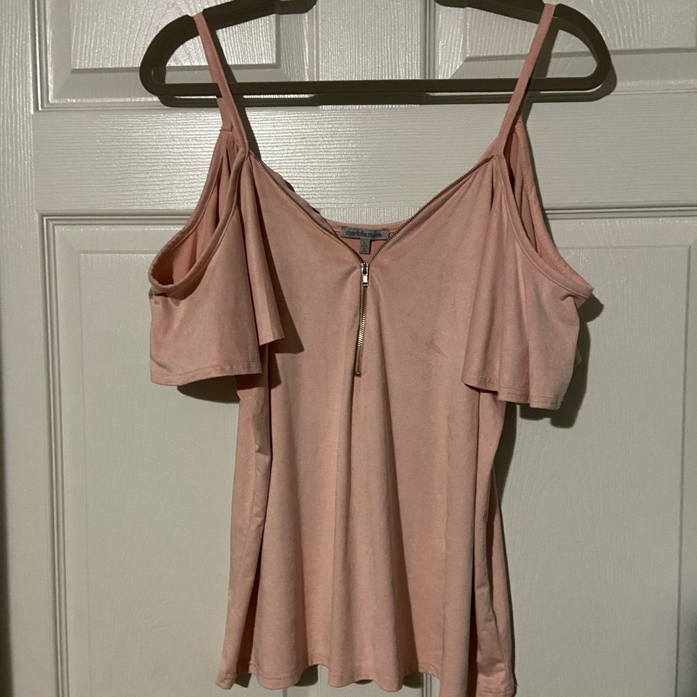 Shoulder-less Velvet Light Pink Top